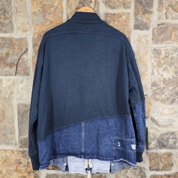 Greg Lauren Distressed Fleece Track Slim Lounge Denim Pant Jacket - Picture 2 of 6